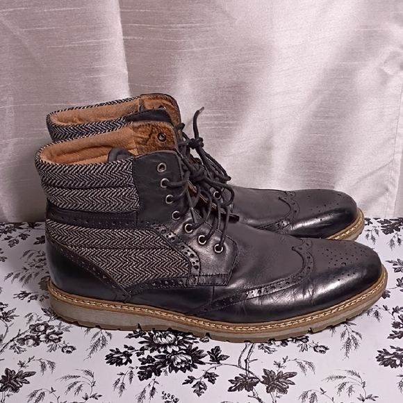 Stacy Adams Black and Gray Leather Men's Boots Size 11 1/2 - Picture 1 of 14